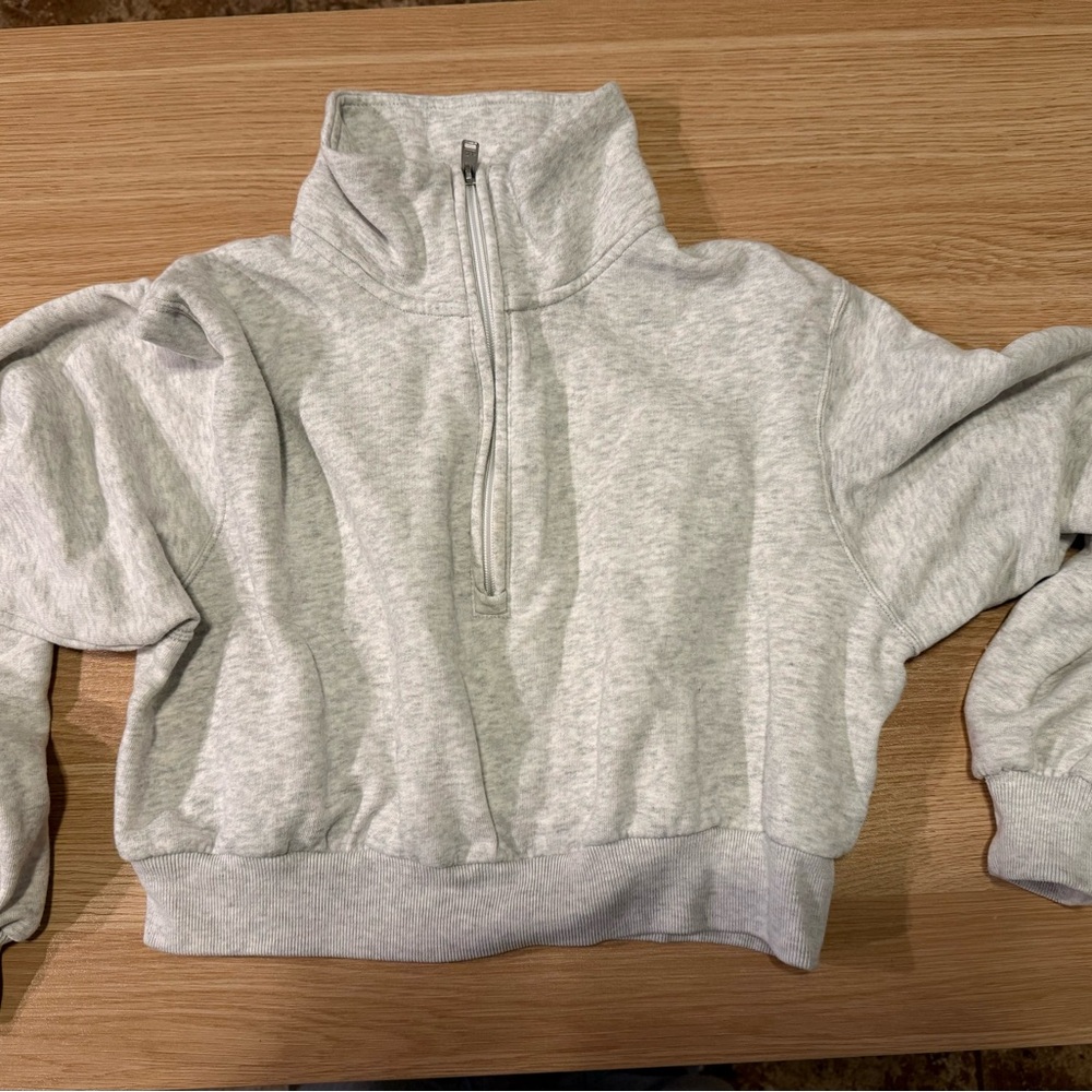 Hollister Light Gray Quarter-Zip Pullover
